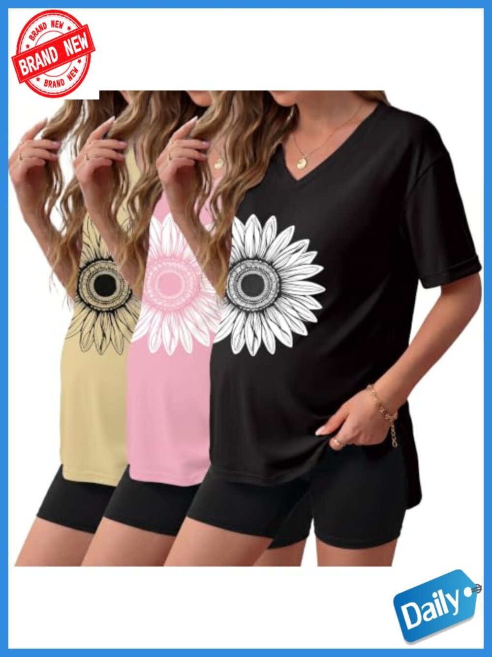Maternity 3 Pack Oversized Short Sleeve V Neck Tunic Tees, Workout Lightweight